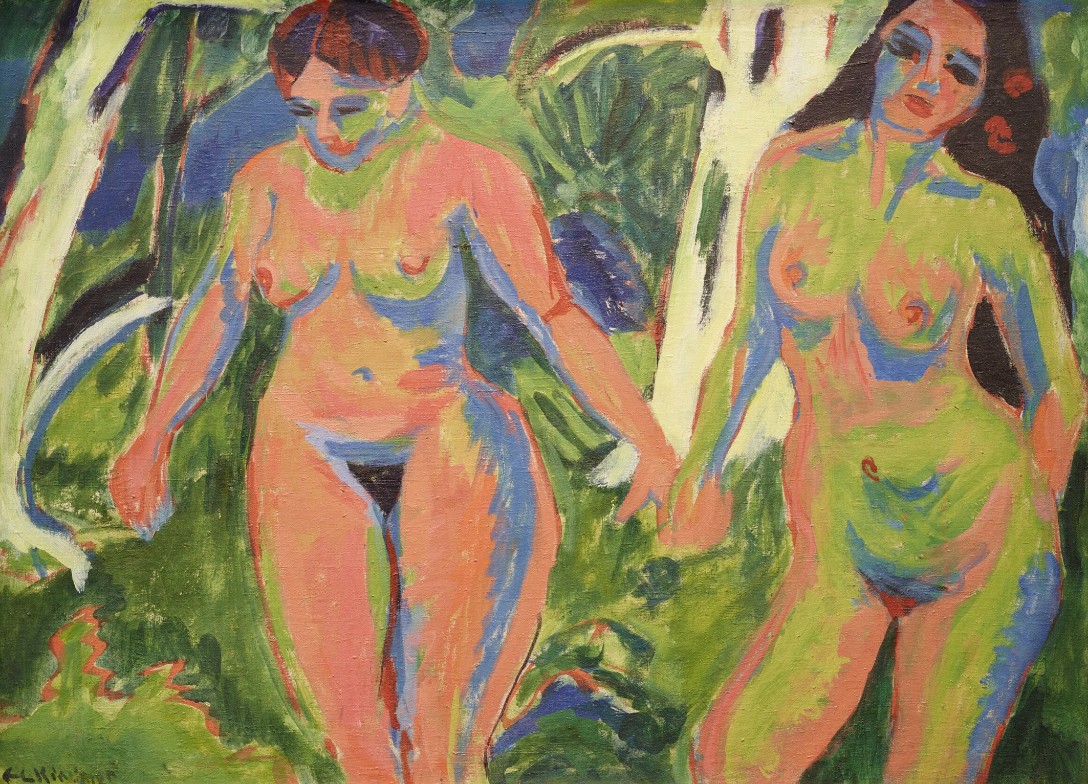Gemälde Enst Ludwig Kirchner, Zwei nackte Frauen im Wald, 1909