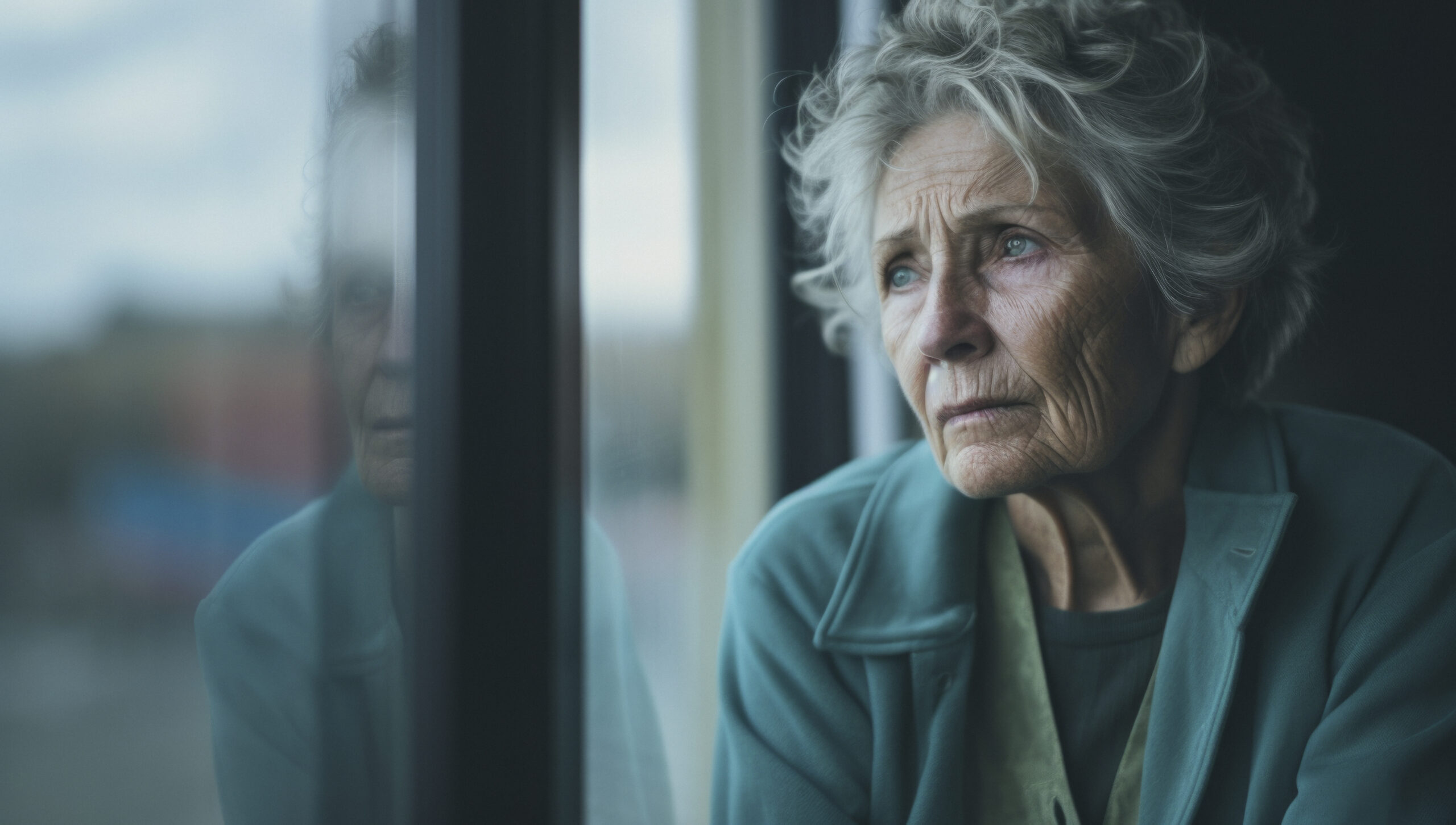 Frau, die an einer Depression leidet und aus dem Fenster sieht